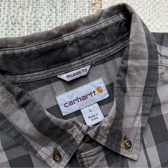 Carhartt Grey Plaid 100% Cotton Relaxed Fit Button Down Shirt Men’s Size Large - Picture 6 of 8